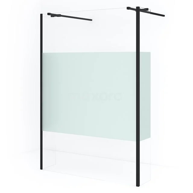 Schwarze begehbare Dusche mit Klarglas und mattschwarzem Rahmen, modernes Design, ideal für ein stilvolles und funktionales Badezimmer.