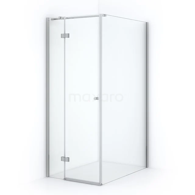 Glass shower enclosure with corner step, clear glass safety glass and aluminium profiles, ideal for modern bathroom fittings.