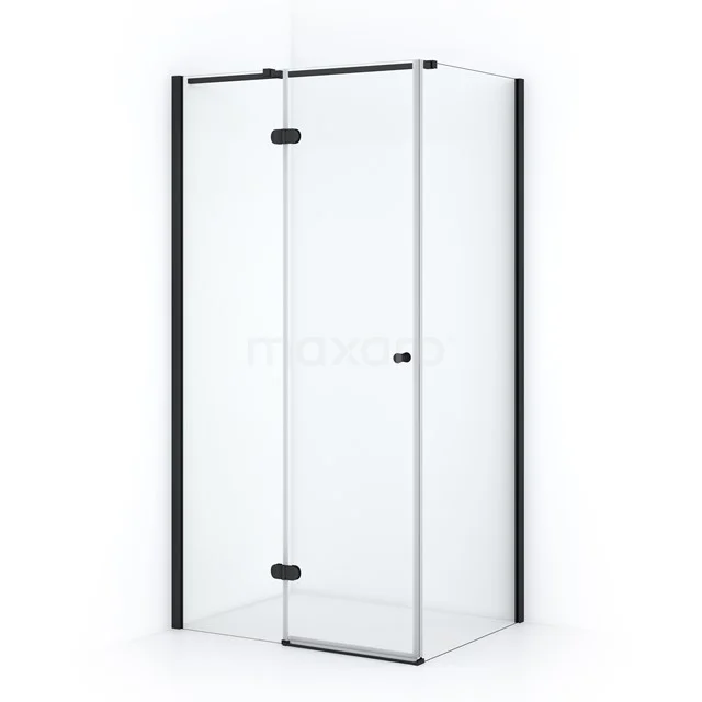 Amber Shower cabin | 90x80 cm Matte black Clear glass Pivot door Rectangle CTB358320M Sleek glass shower enclosure with black aluminium profiles, corner model, ideal for a modern bathroom.