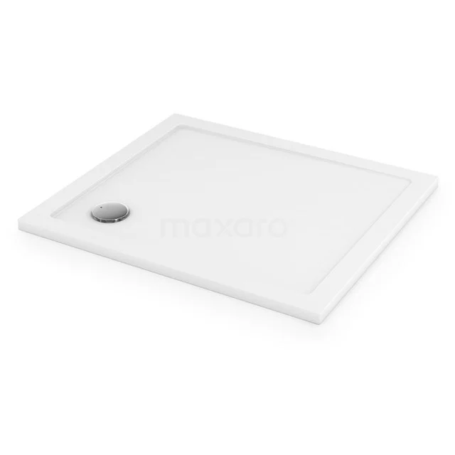 Weiße quadratische Duschwanne mit Ablauf oben links, aus hochwertiger Keramik, perfekte Ergänzung für jedes moderne Badezimmer.