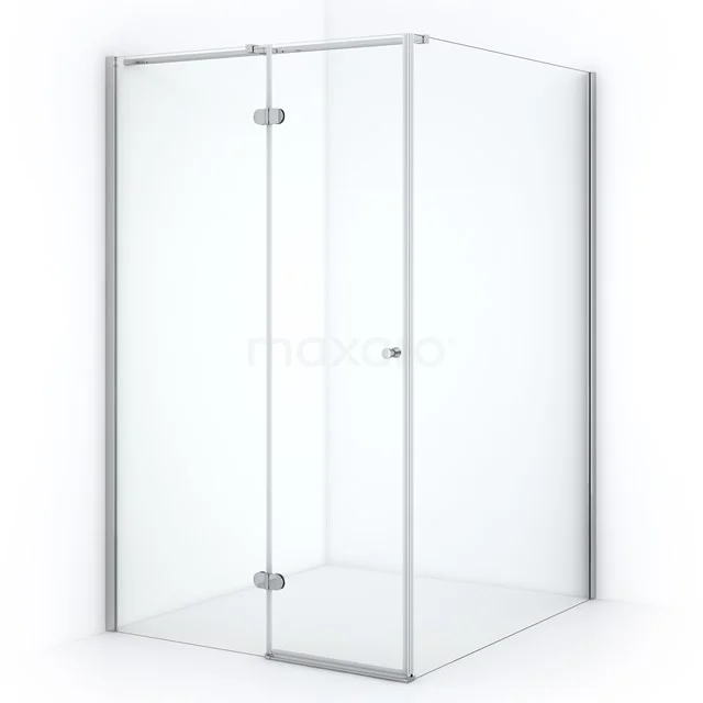 Glasene Duschkabine mit schlankem silberfarbenem Rahmen, Eckdesign und Drehtür, perfekt für ein modernes Badezimmer.