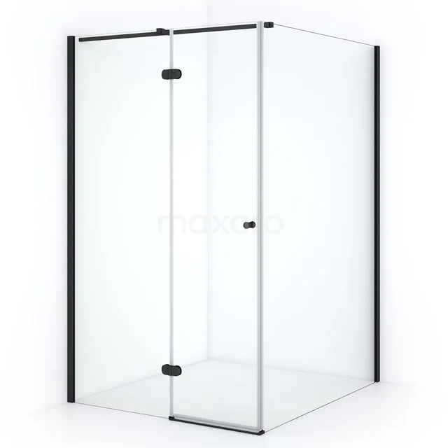 Amber Duschkabine | 140x110 cm Matt Schwarz Drehtür Rechteck CTB4614320M Duschkabine mit schwarzen Profilen, Eckeinstieg und Klarglas, ideal für ein modernes Badezimmer.