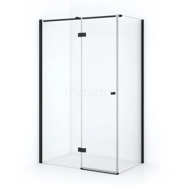 Glasene Duschkabine mit schwarzen Aluminiumprofilen, minimalistisches Design, ideal für ein modernes Badezimmer.