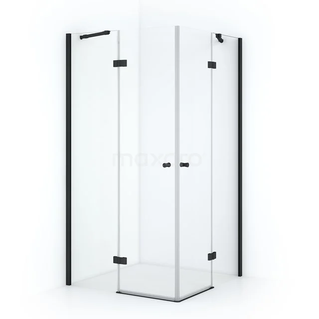 Amber Shower cabin | 100x100 cm Matte black Clear glass Pivot door Square CTD4545210M Glass shower enclosure with black accents, corner model, sleek design, ideal for modern bathrooms.