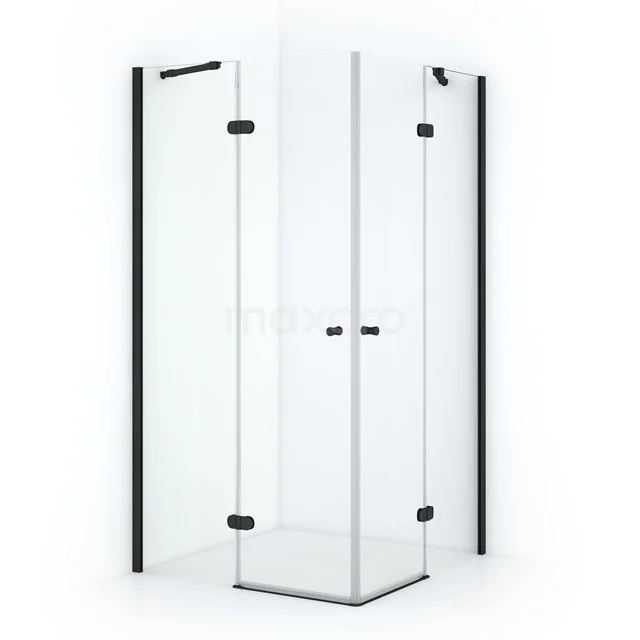 Glass shower enclosure with black profiles, corner model, modern design, perfect for a stylish bathroom upgrade.
