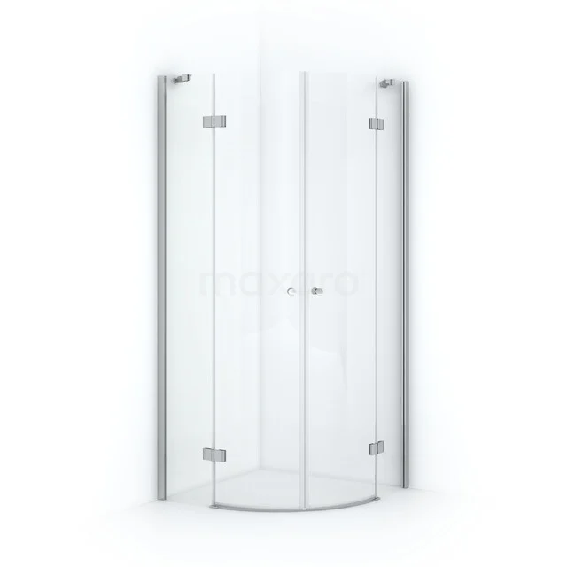 Round shower enclosure made of clear glass with chrome hinges, ideal for a modern and stylish bathroom.