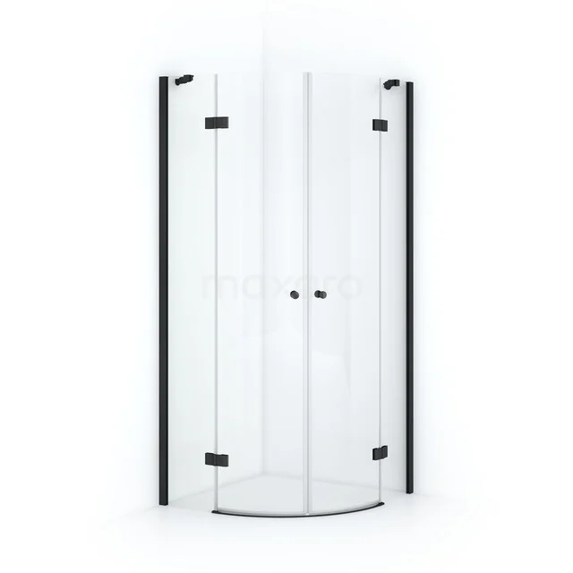 Moderne runde Duschkabine mit Schwarz Aluminium Akzenten, Klarglas und Schiebetüren, ideal für ein stilvolles Badezimmer.