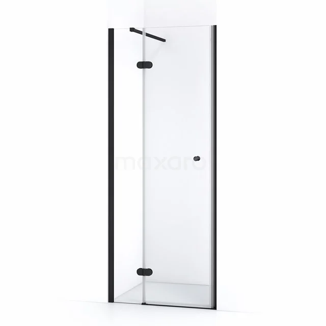 Duschkabine mit schwarzem Rahmen, Klarglas und Drehtür, stilvolle Ergänzung für moderne Bäder.