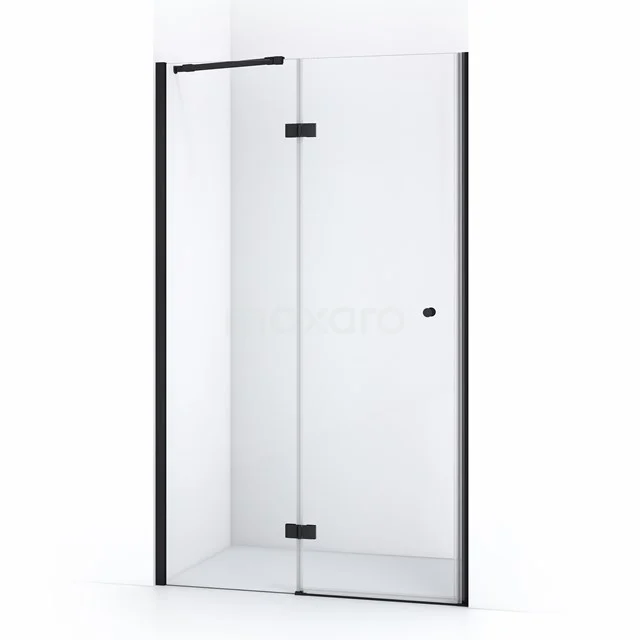 Glas Duschkabine mit Schwarz Rahmen, Eckmodell und Drehtür, ideal für ein modernes Badezimmer.