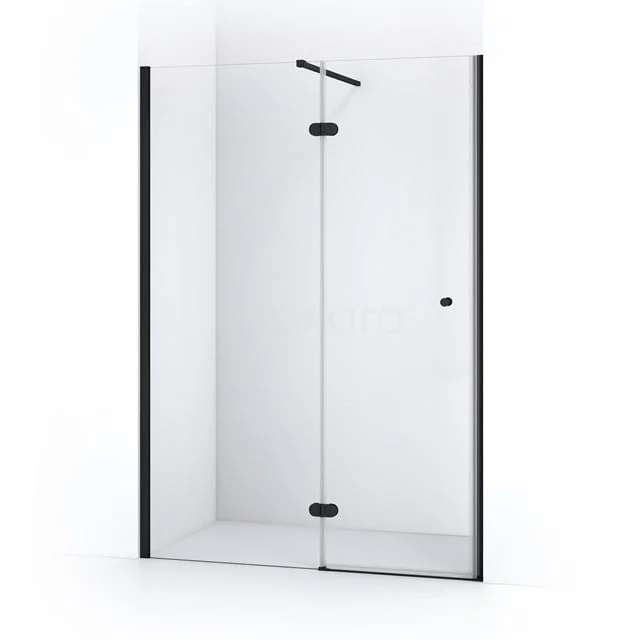 Duschtür mit Schwarz Profil, Klarglas und modernem Look; ideal für eine stilvolle Badezimmerinrichtung.