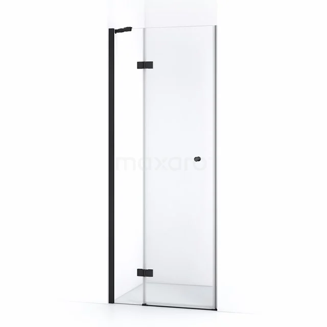 Duschtür mit Klarglas, schwarzen Metallakzenten, modernes und minimalistisches Design, ideal für ein stilvolles Badezimmer.