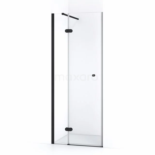 Glas Duschwand mit mattschwarzen Profilen, modernes Design, ideal für ein stilvolles Badezimmer.