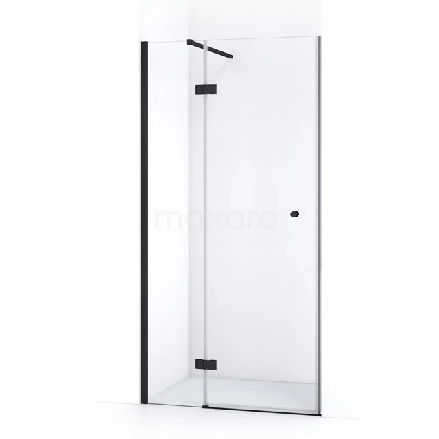 Duschtür Amber 100cm Klar Sicherheitsglas Matt Schwarz WTB45110M Glasene Duschtür mit mattschwarzen Scharnieren und Seitenpaneel, modernes Design, ideal für eine stilvolle Badezimmergestaltung.