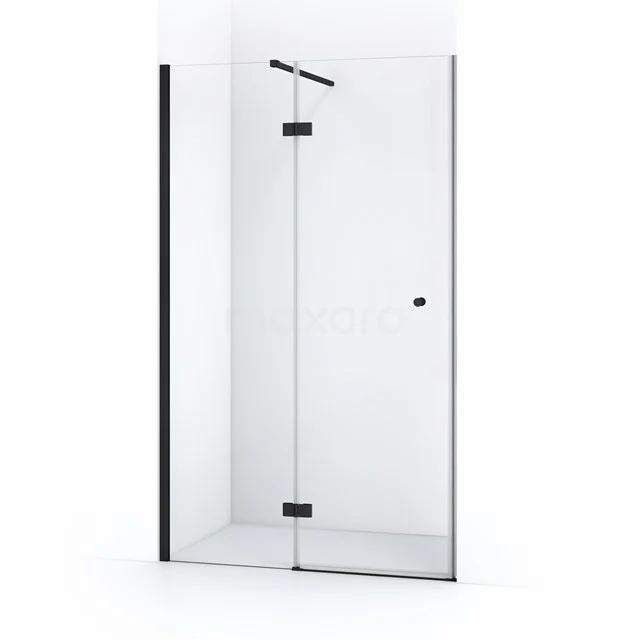 Glas Duschkabine mit Schwarz Akzenten, Eckeinstieg und minimalistischem Design, ideal für moderne Bäder.