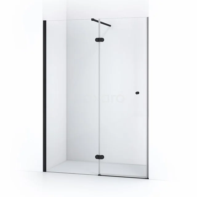 Strakke Gläserne Duschwand mit Schwarz Akzenten, minimalistisches Design, perfekt für ein modernes Badezimmer.