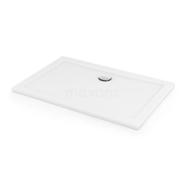 Rechteckige weiße Duschwanne aus Keramik, mit integriertem Wasserablauf, perfekt für ein modernes Badezimmer.