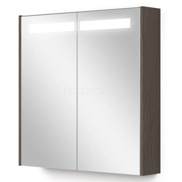 Spiegelschrank mit Beleuchtung Modulo 70x70cm dunkelbraune Eiche K99-0700-59008-37 Badezimmer Spiegelschrank mit LED-Beleuchtung, zweiteiliges Design, dunkles Holzrahmen, ideal für moderne Badezimmerlagerung.