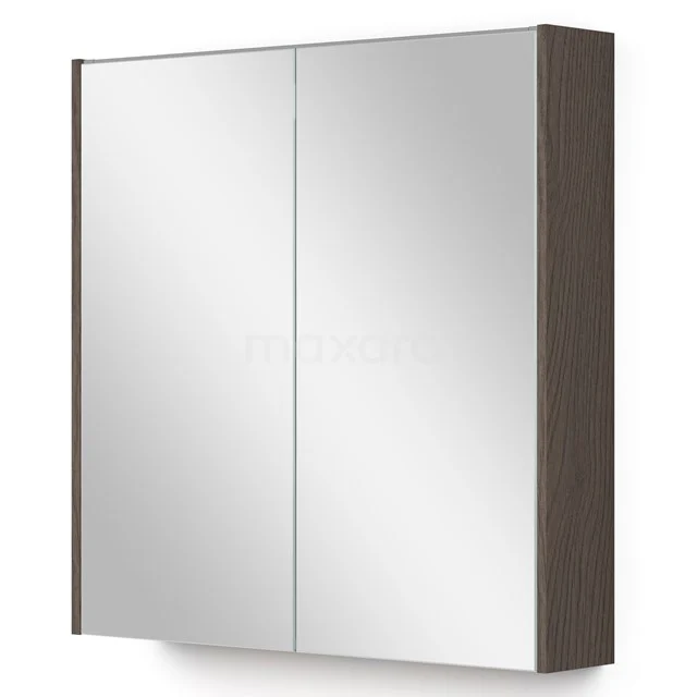 Wandregal mit Spiegeltüren, Holzlook-Design, ideal als Badezimmermöbel für moderne Aufbewahrungslösungen.