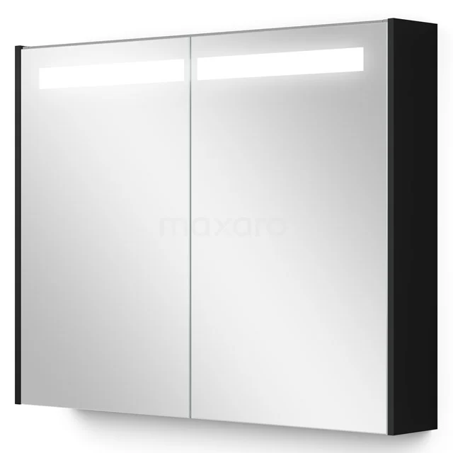Spiegelschrank mit Beleuchtung Modulo 90x70cm Matt Schwarz K99-0900-59008-01 Schwarz-weiß Spiegelschrank mit LED-Beleuchtung, ideal für moderne Badezimmer. Minimalistisches Design und funktionales Aufbewahrungsfach.