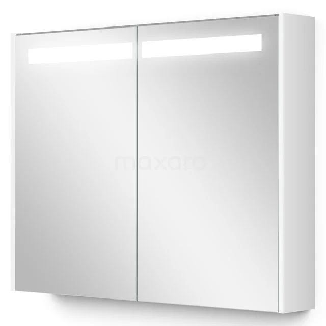 Spiegelschrank mit Beleuchtung Modulo 90x70cm Hochglanz Weiß K99-0900-59008-04 Weißer Badschrank mit zwei Spiegeltüren, LED-Beleuchtung oben, modernes Design, ideal für Stauraum im Badezimmer.