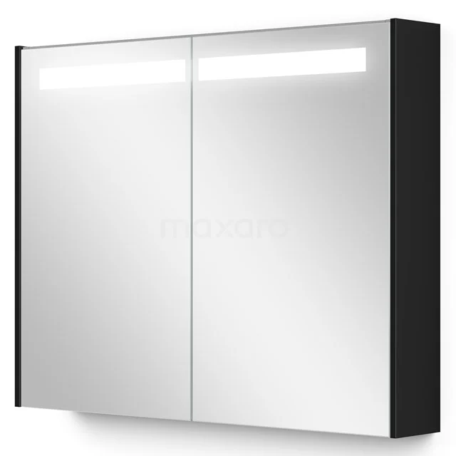 Luxe Schwarz-Weiße Badezimmer Spiegelschrank mit LED-Beleuchtung, doppelten Türen und schickem modernem Finish.