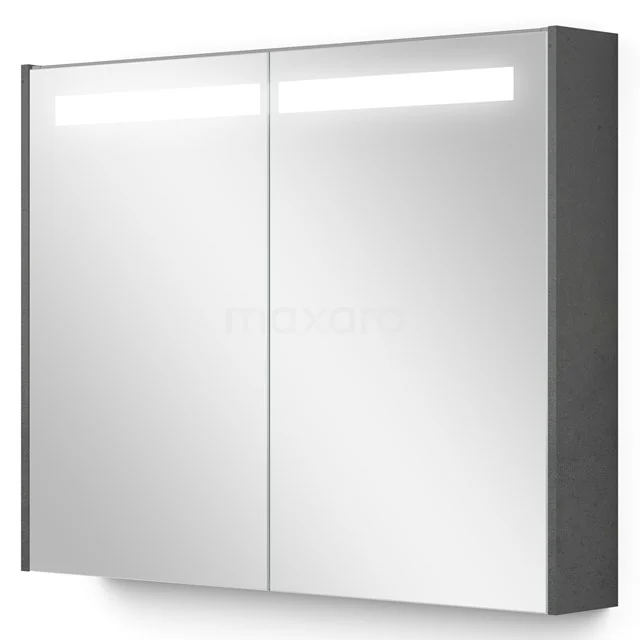 Spiegelschrank mit Beleuchtung Modulo 90x70cm Dunkelgrau Beton K99-0900-59008-51 Badezimmer Spiegelschrank mit LED-Beleuchtung, zweiteiliges Design, graue Seiten, modern und schlank für optimalen Stauraum.