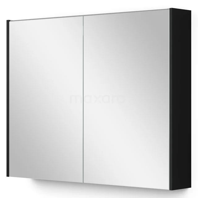 Spiegelschrank mit Beleuchtung Modulo 90x70cm Matt Schwarz K99-0900-59009-01 Schwarzer Spiegelschrank mit zwei Türen, modernes Design, matte Oberfläche, ideal für stilvollen Stauraum.
