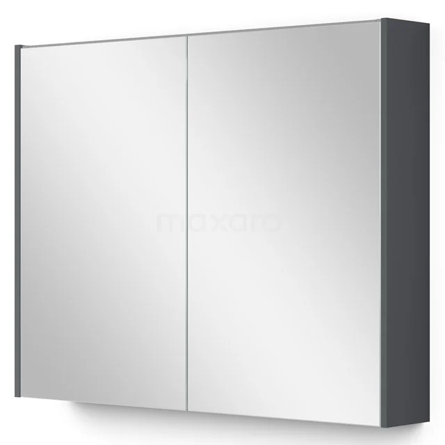 Doppeltüriger Spiegelschrank, anthrazit, modernes Design; ideal für organisierte Badezimmerlagerung.