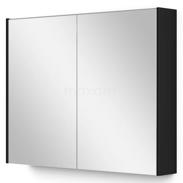 Spiegelschrank mit Beleuchtung Modulo 90x70cm Hochglanz Schwarz K99-0900-59009-11 Schwarzer Badschrank mit doppelten Spiegeltüren, modernes Design, ideal für Badezimmerlagerung und moderne Einrichtung.