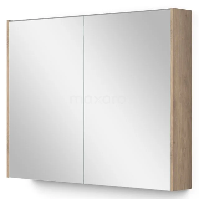 Spiegelschrank mit Beleuchtung Modulo 90x70cm hellbraune Eiche K99-0900-59009-34 Holz-Badschrank mit doppelten Spiegeltüren, modernes Aussehen, perfekt zur Aufbewahrung von WC-Artikeln.