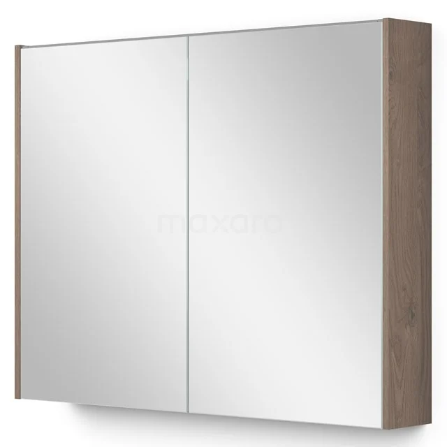 Badschrank mit Spiegeltüren, Holzoptik-Seiten, modernes Design, ideal für zusätzlichen Stauraum im Badezimmer.