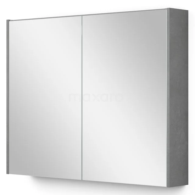 Spiegelschrank mit Beleuchtung Modulo 90x70cm aus hellgrauem Beton K99-0900-59009-50 Graue Badezimmer Spiegelschrank mit zwei Türen, schlanker metallischer Oberfläche, ideal für Stauraum in modernen Bädern.