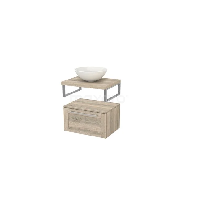 Wooden bathroom unit with basin in modern design, including drawers and metal accents, ideal for a stylish bathroom.