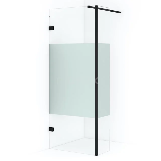 Diamant Begehbare Dusche IDC0803123MBN Moderne Glas-Duschwand mit mattschwarzem Rahmen und mattem weißen Sichtschutzpaneel, perfekte Ergänzung für ein stilvolles Badezimmer.