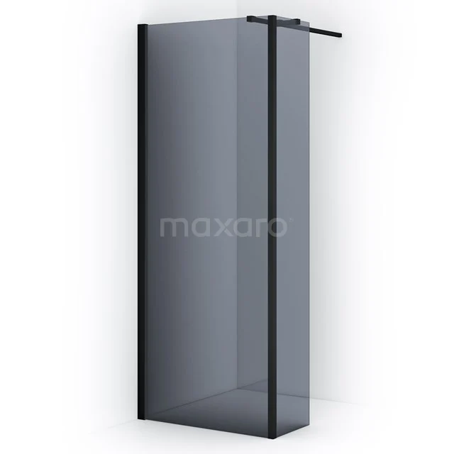 Begehbare Dusche Diamond 80cm mit Seitenwand 8mm Rauchglas Sicherheitsglas Matt Schwarz IDC0803311MB Schwarze begehbare Dusche mit mattgläserner Wand, schickem Design und schwarzem Rahmen, perfekt für eine moderne Badezimmergestaltung.