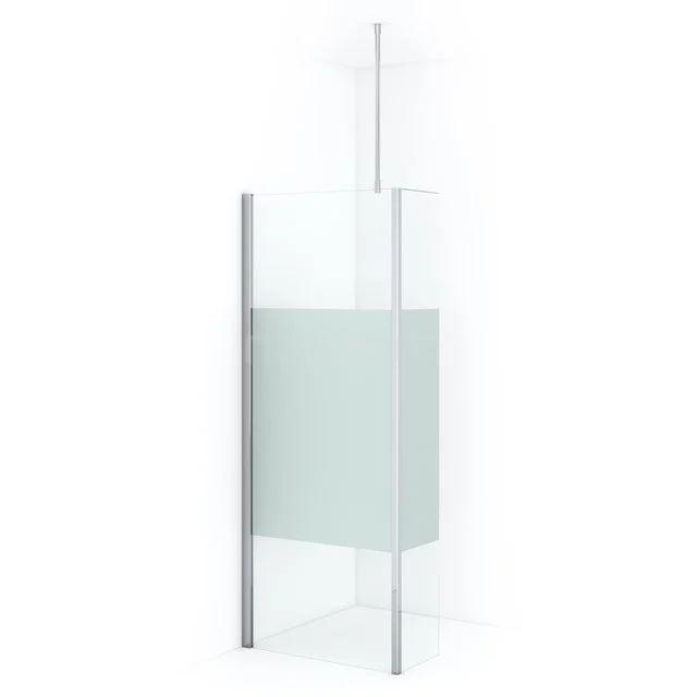 Diamond Walk-in shower | 80 cm Chrome Clear with matt strip Fixed wall with side panel IDC0803713C Frosted glass shower screen with aluminium profiles, ideal for modern bathroom design.