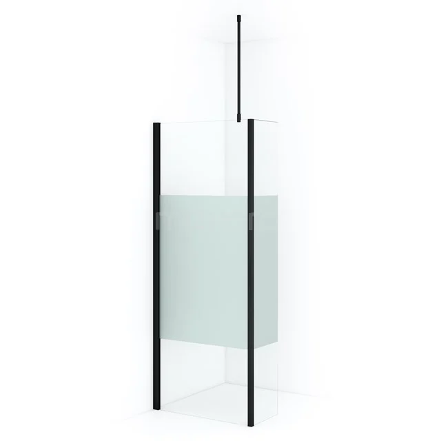 Mattglas Duschwand mit schwarzem Aluminiumrahmen, modernes Design, ideal für ein stilvolles Badezimmer.