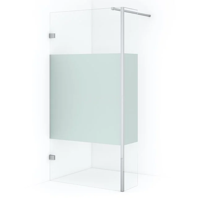 Diamond Walk-in shower | 100 cm Chrome Clear with matt strip Fixed wall with side panel IDC1003123C Walk-in shower with frosted glass panel, aluminium profile and minimalist design, ideal for a modern bathroom.