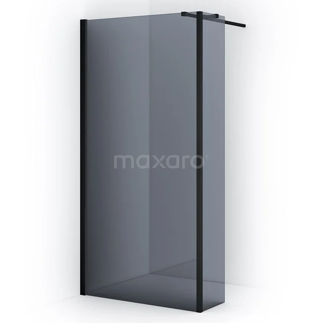 Schwarze Walk-In-Duschwand mit Mattglas, modernem Design und Aluminiumprofil, ideale Ergänzung für ein stilvolles Badezimmer.