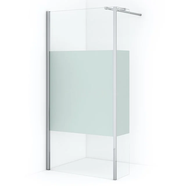 Diamond begehbare Dusche | 100 cm Chrom Feste Wand mit Seitenwand IDC1003313CN Glas Duschwand mit mattem Abschnitt, Aluminium Profile und Stabilisationsstange, moderne Lösung für das Badezimmer.