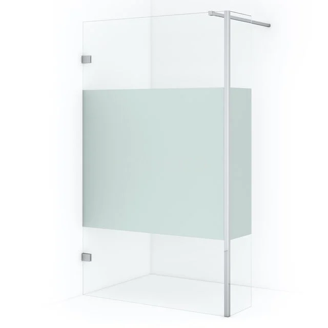 Glas Duschwand mit Matt Weißem Streifen, Eckaufstellung, modernes Design, ideal für ein stilvolles und privatsphärefreundliches Badezimmer.