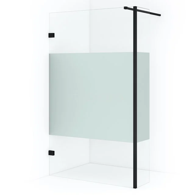 Diamond Walk-in shower | 110 cm Matte black Clear with matt strip Fixed wall with side panel IDC1103123MB Modern glass shower screen with matte black frame and clear glass, ideal as a stylish room divider for the bathroom.