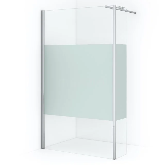 Diamond Walk-in shower | 120 cm Chrome Clear with matt strip Fixed wall with side panel IDC1203313C Shower screen with clear glass, matte white privacy section and aluminium profiles, ideal for a modern bathroom style.