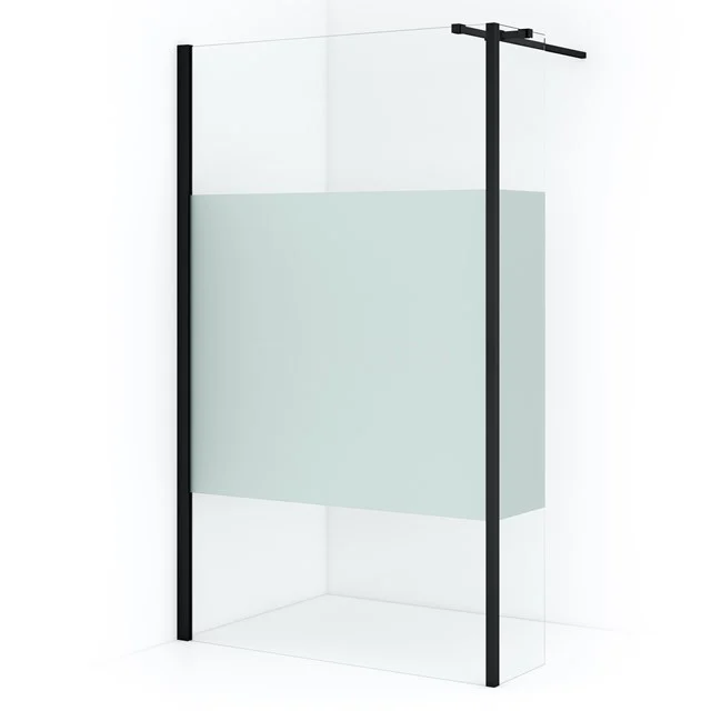 Diamond Walk-in shower | 110 cm Matte black Clear with matt strip Fixed wall with side panel IDC1103313MBN