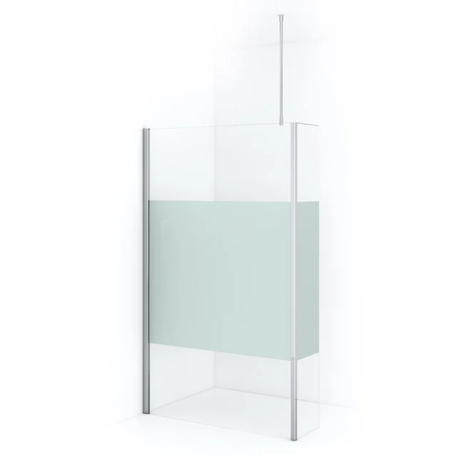 White glass shower screen with matt foil, aluminium profiles and modern design; ideal for stylish bathroom design.
