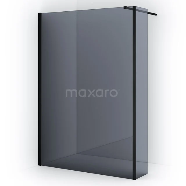 Schwarze Gläser begehbare Duschwand mit matter Oberfläche, minimalistisches Design und stabilen Aluminiumprofilen für ein modernes Badezimmer.
