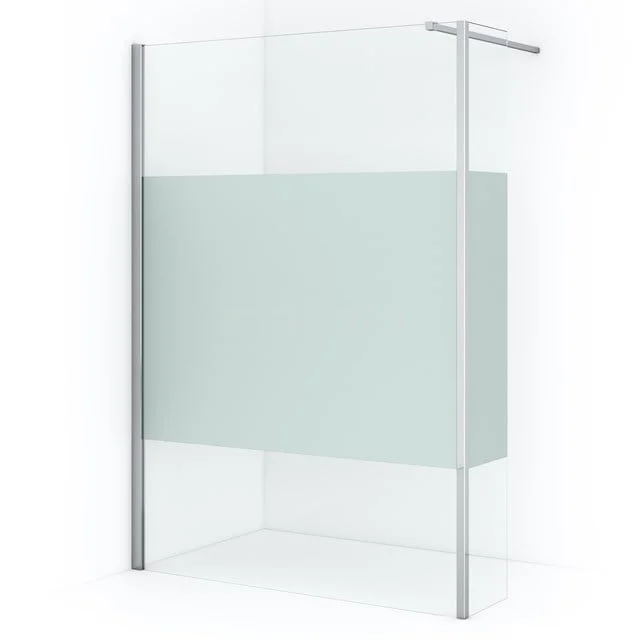 Duschwand mit Mattglas und Aluminiumprofilen, modernes Design, ideal für eine stilvolle Badezimmergestaltung.