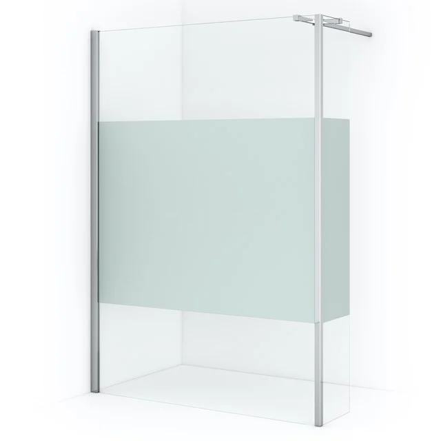 Diamond begehbare Dusche | 140 cm Chrom Feste Wand mit Seitenwand IDC1403313C Begehbare Duschwand aus Klarglas mit Matt Weißem Mittelstreifen, Aluminiumprofil und Stabilisationsstange für moderne Bäder.