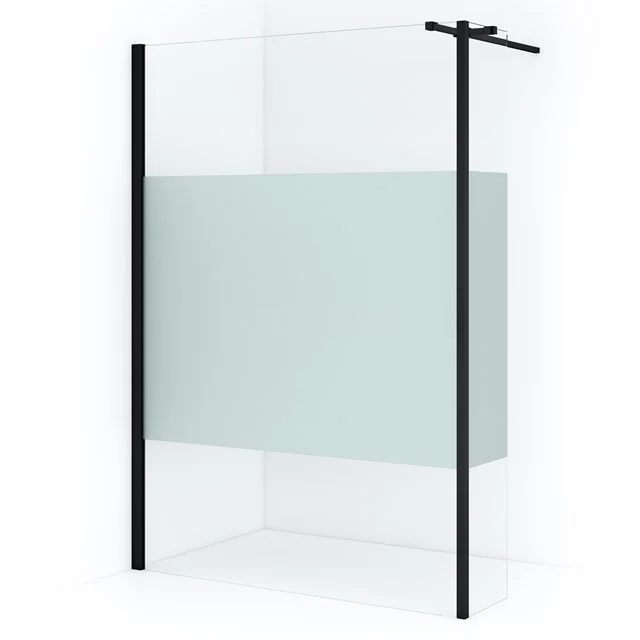 Glas Duschwand mit Matt Schwarz Profil, teilweise Mattglas, modernes Design, perfekt für ein stilvolles Badezimmer.