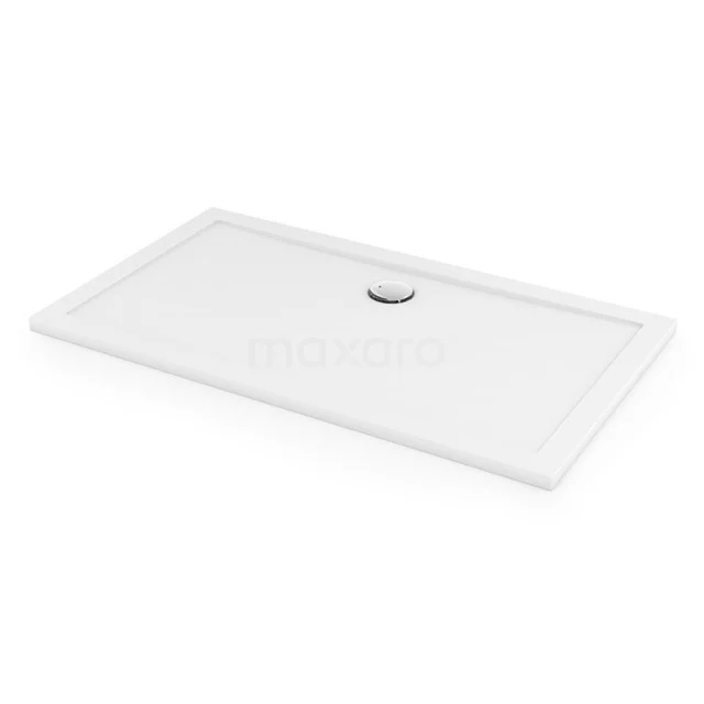 Rechteckige weiße Duschwanne aus Keramik mit integrierter Abfluss, ideal für eine moderne Badezimmergestaltung.